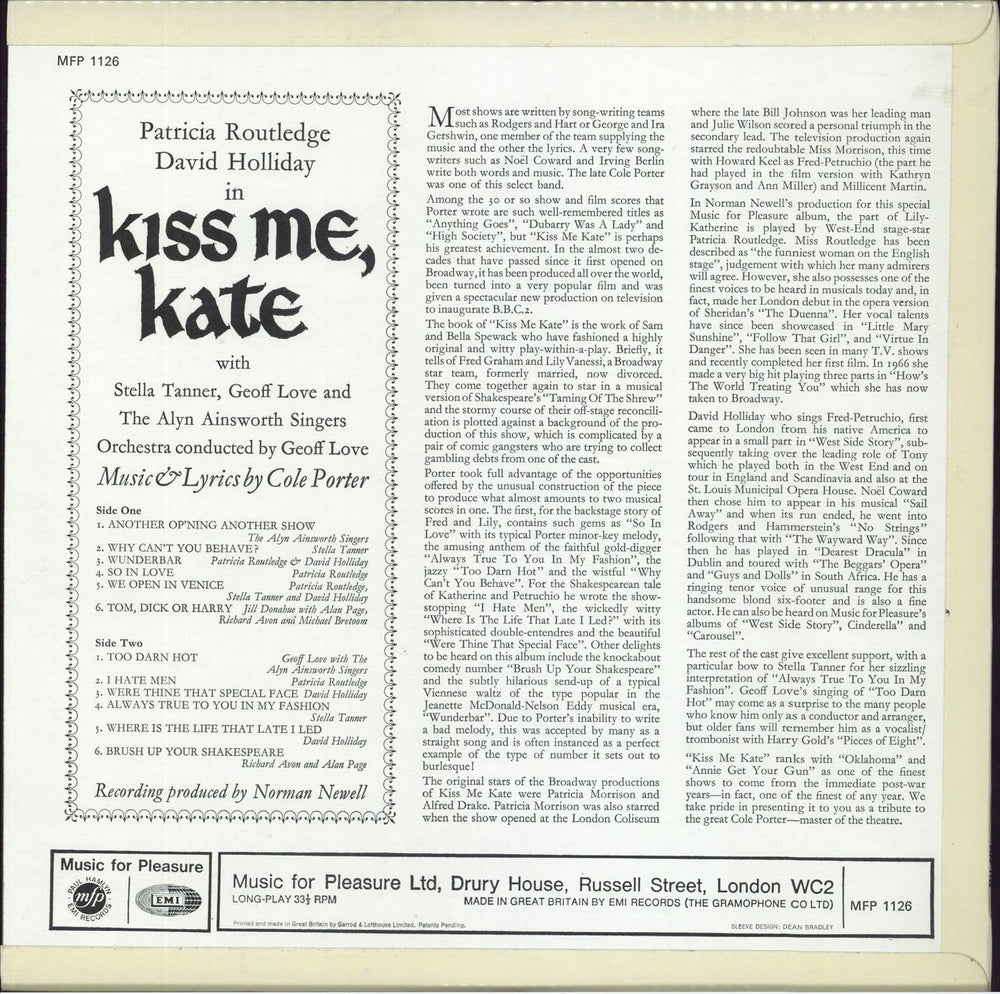 Original Cast Recording Kiss Me, Kate UK vinyl LP album (LP record)