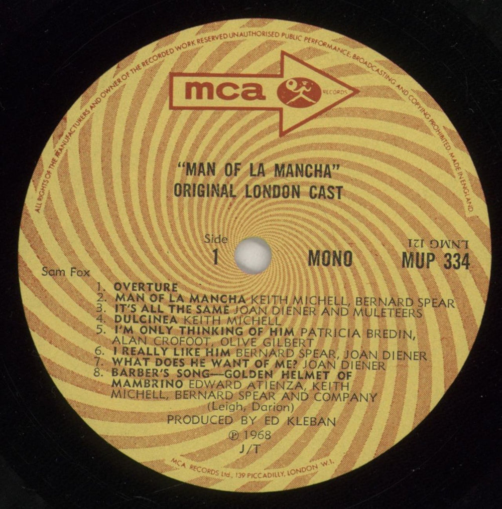 Original Cast Recording Man Of La Mancha - Original London Cast UK vinyl LP album (LP record) 1OCLPMA513011