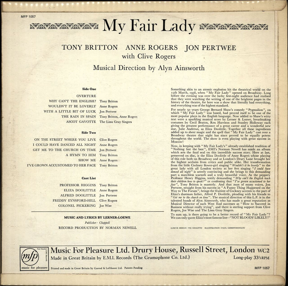 Original Cast Recording My Fair Lady UK vinyl LP album (LP record)