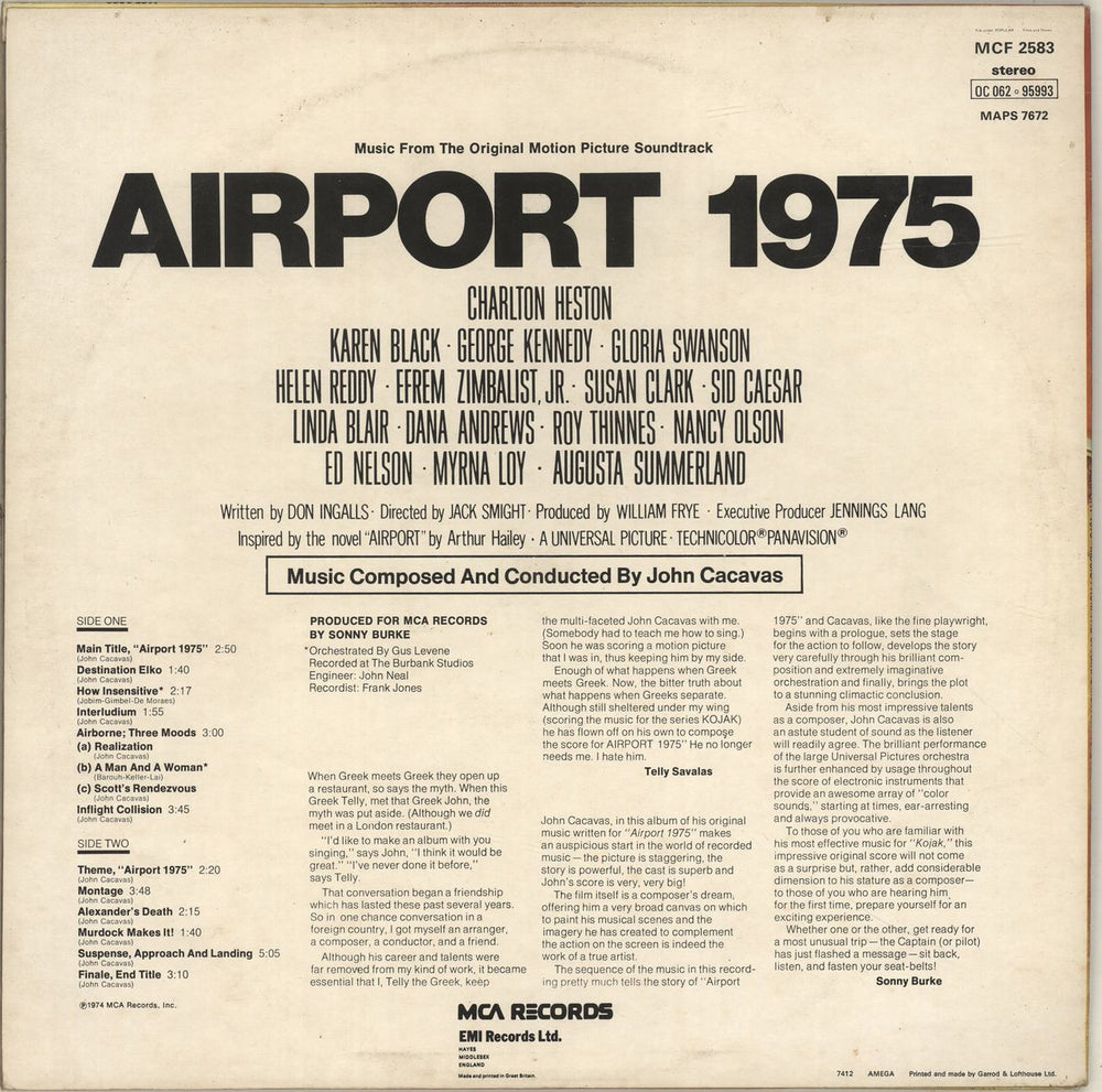 Original Soundtrack Airport 1975 UK vinyl LP album (LP record)