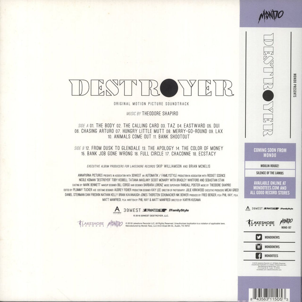 Original Soundtrack Destroyer - Clear with Purple Splatter Vinyl US vinyl LP album (LP record) 843563115053