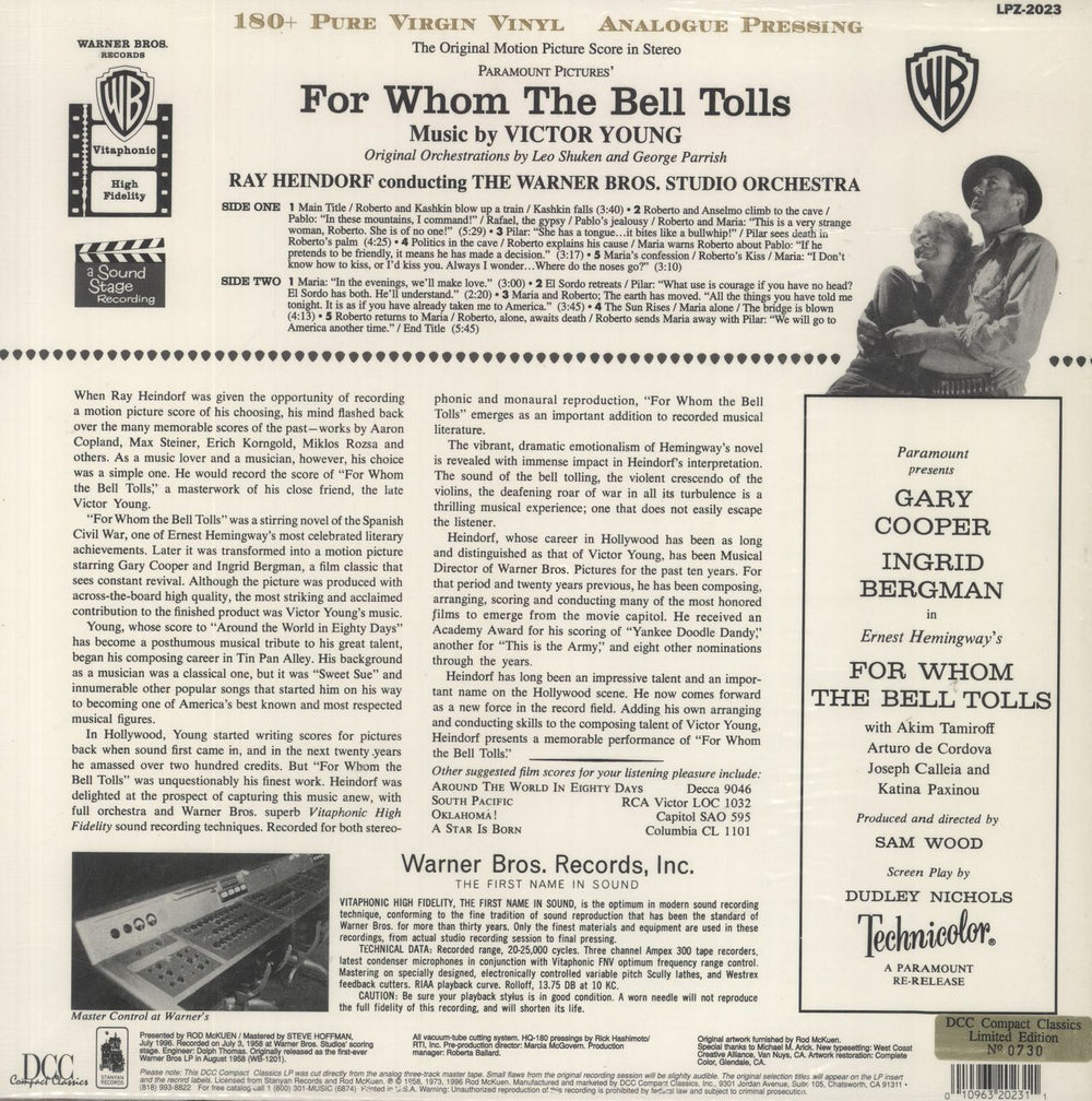 Original Soundtrack For Whom The Bell Tolls - Sealed US vinyl LP album (LP record) 010963202311