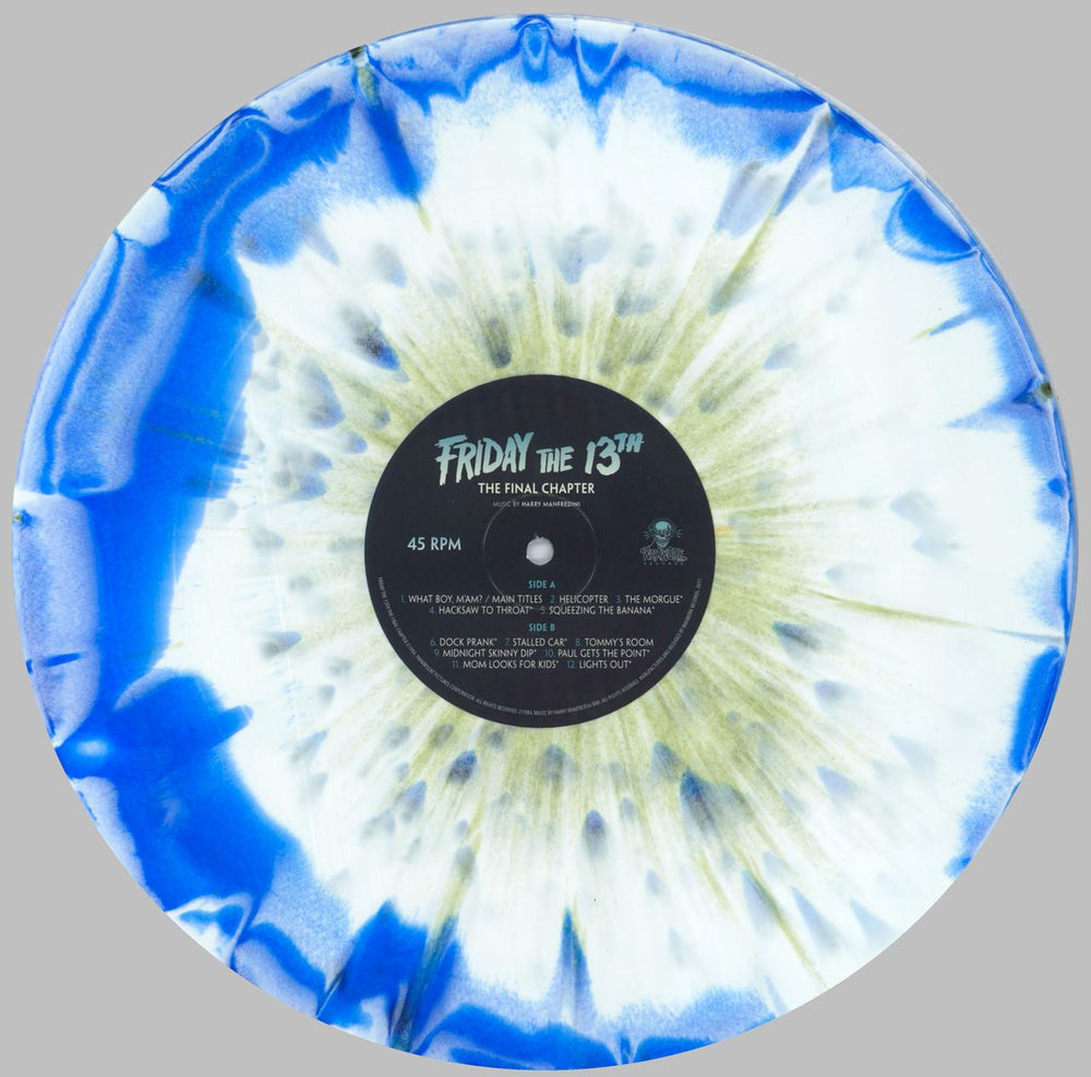 Original Soundtrack Friday The 13th The Final Chapter - Blue & White Swirl With Green + Hype Sticker US 2-LP vinyl record set (Double LP Album) OST2LFR822120