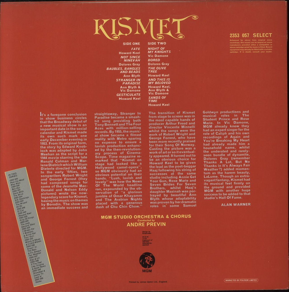 Original Soundtrack Kismet UK vinyl LP album (LP record)