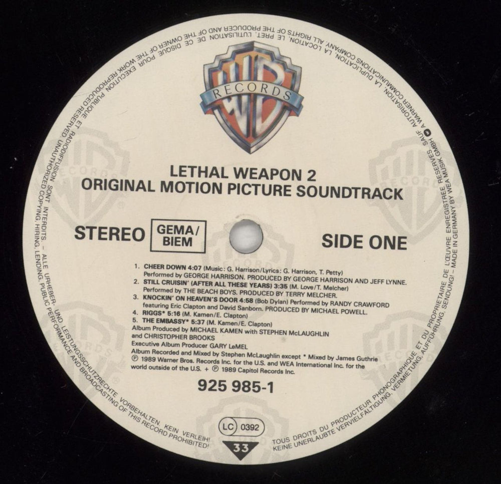 Original Soundtrack Lethal Weapon 2 German vinyl LP album (LP record) OSTLPLE518930