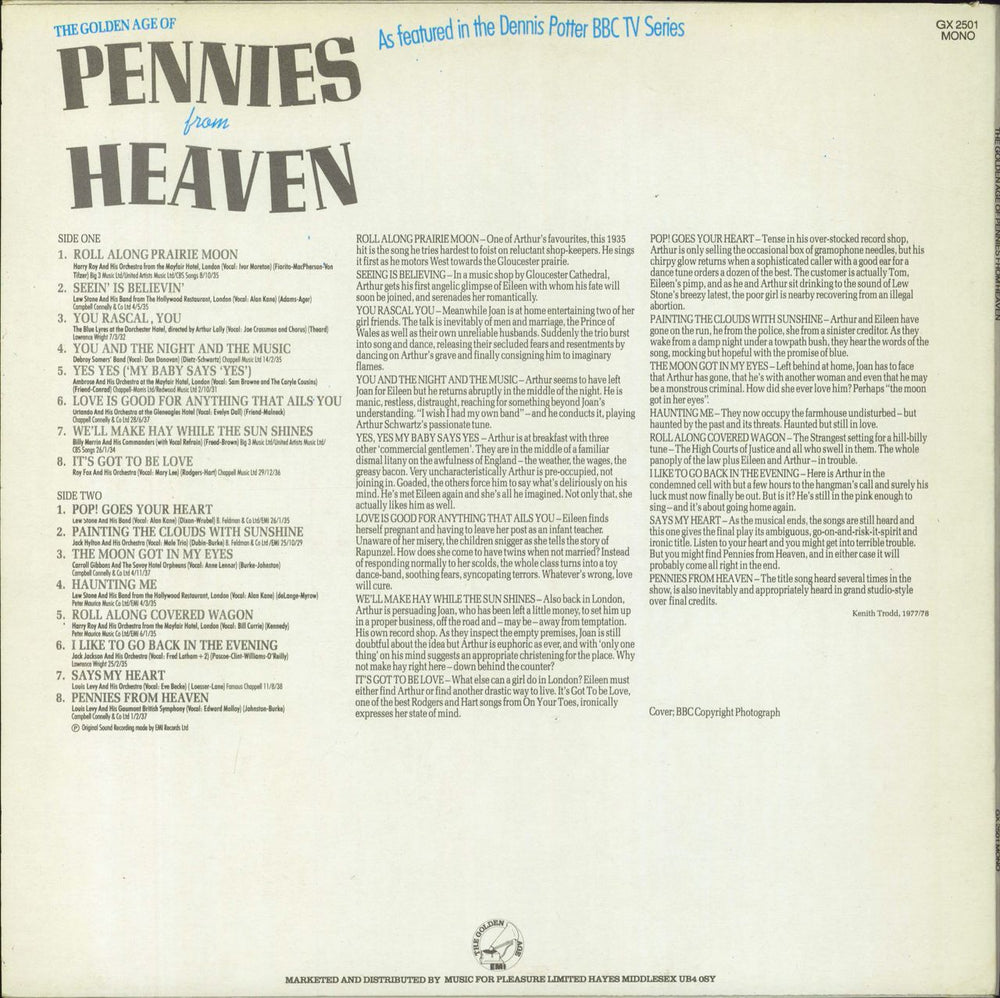 Original Soundtrack Pennies From Heaven UK vinyl LP album (LP record)