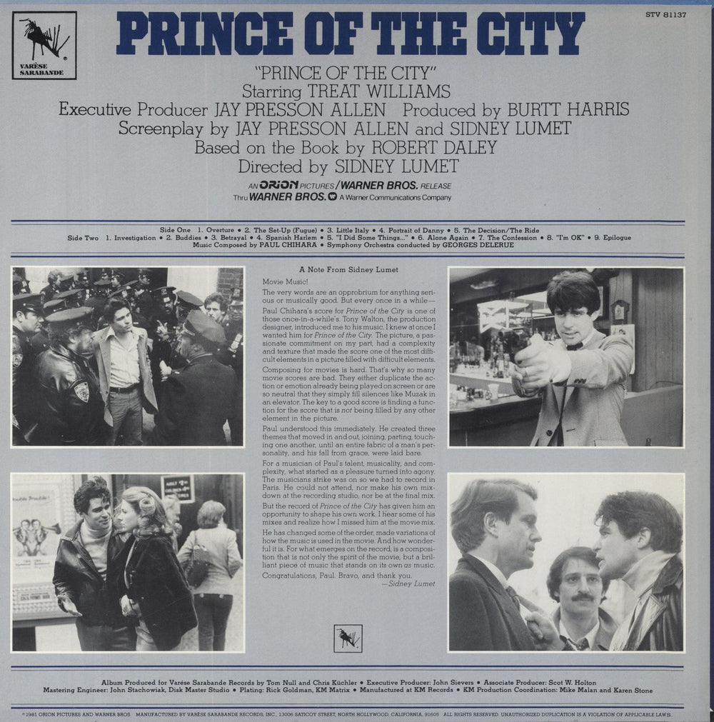 Original Soundtrack Prince Of The City US vinyl LP album (LP record)