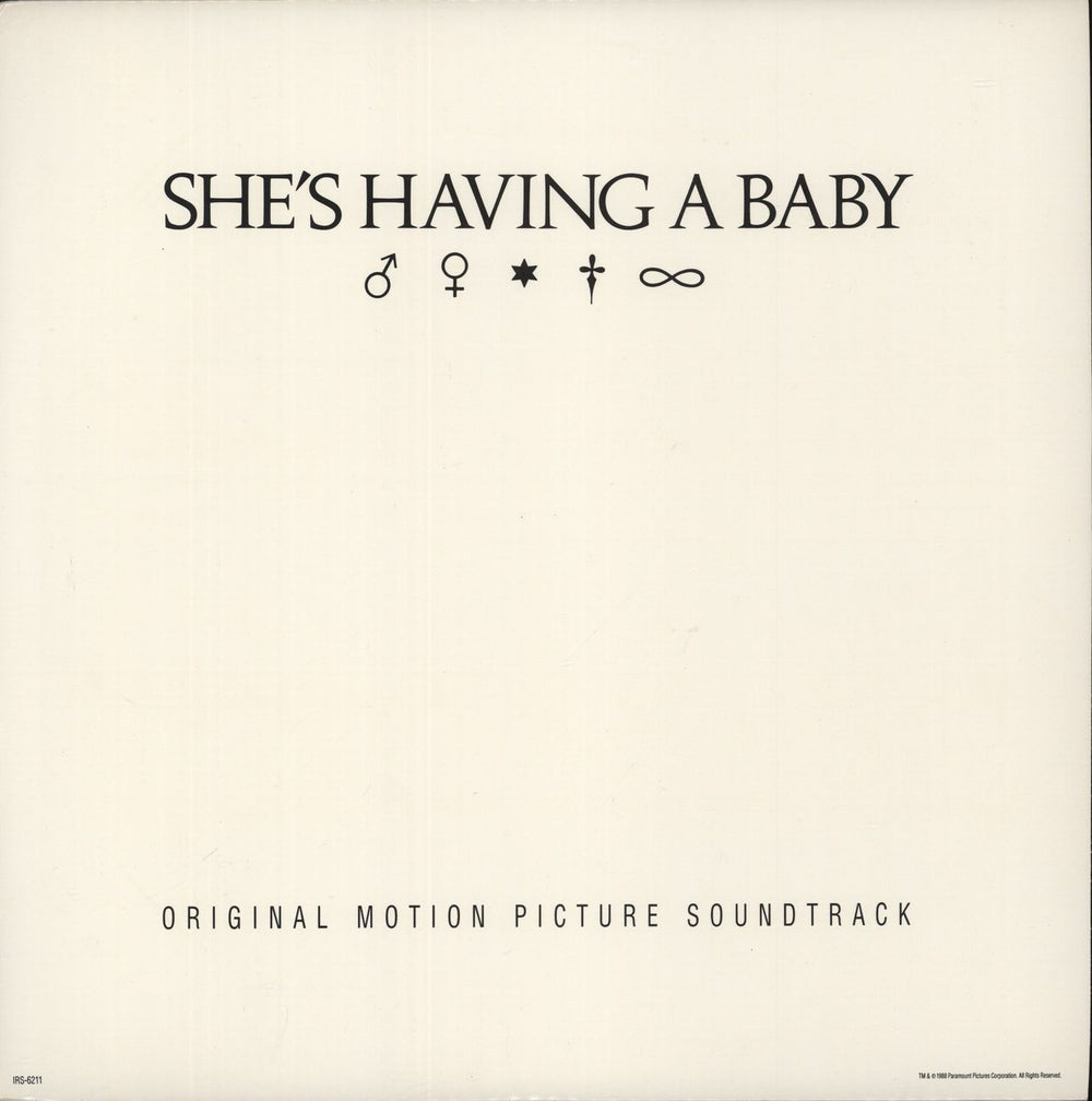 Original Soundtrack She's Having A Baby US Promo vinyl LP album (LP record) IRS6211