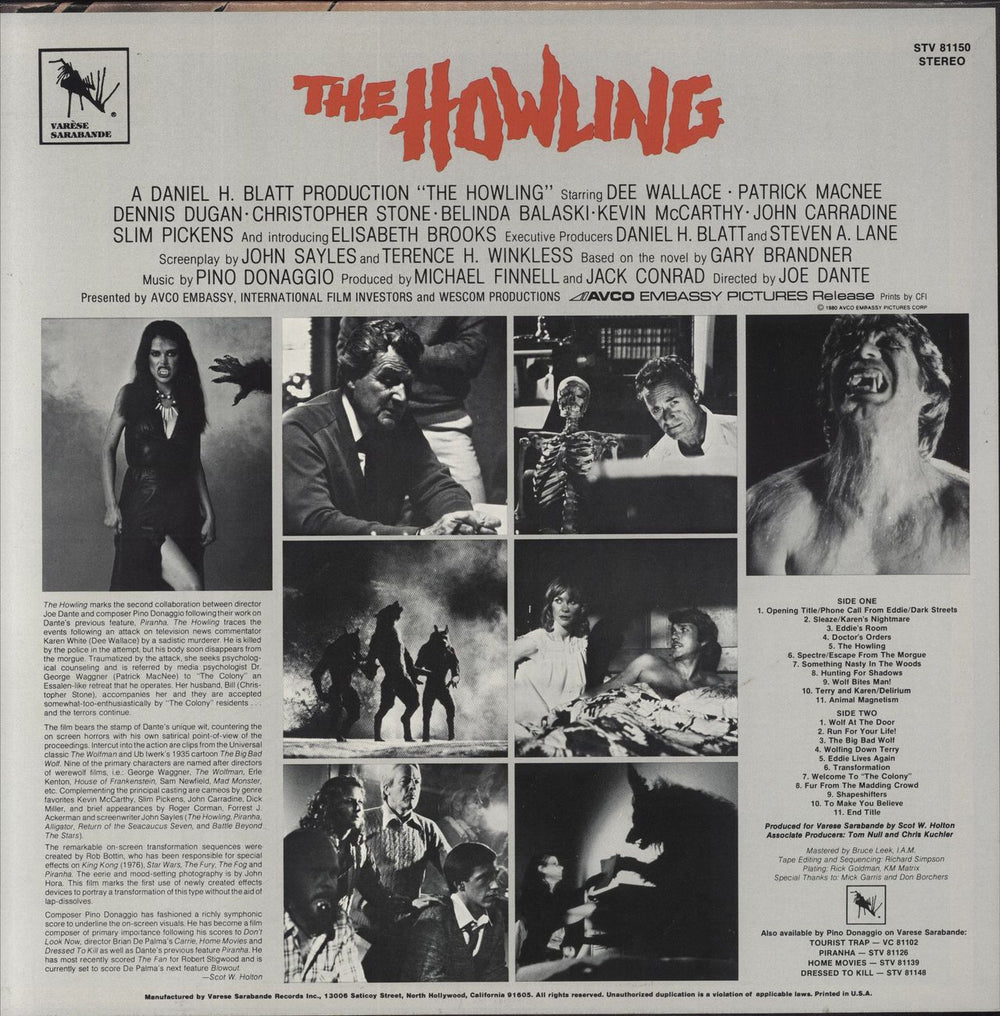 Original Soundtrack The Howling US vinyl LP album (LP record)