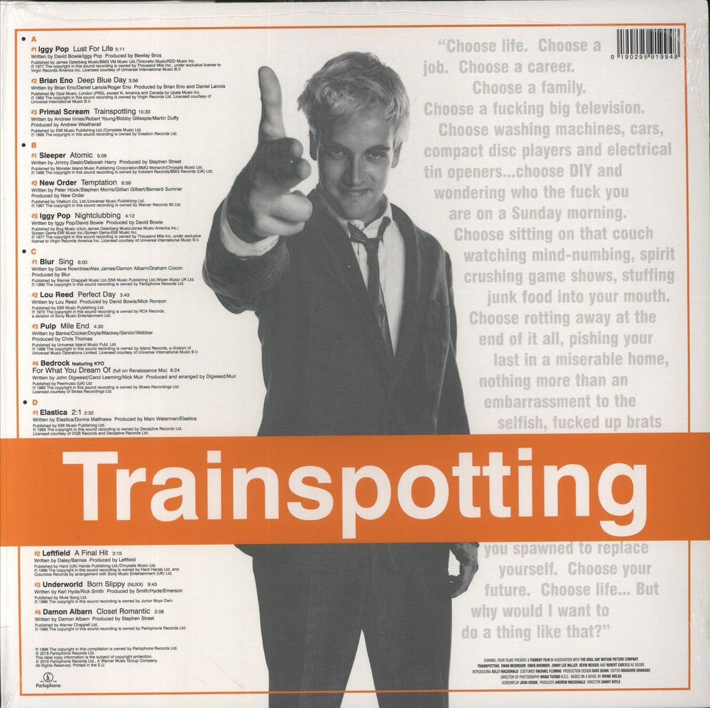 Original Soundtrack Trainspotting - 180 Gram Vinyl - Shrink UK 2-LP vinyl record set (Double LP Album) 190295919948