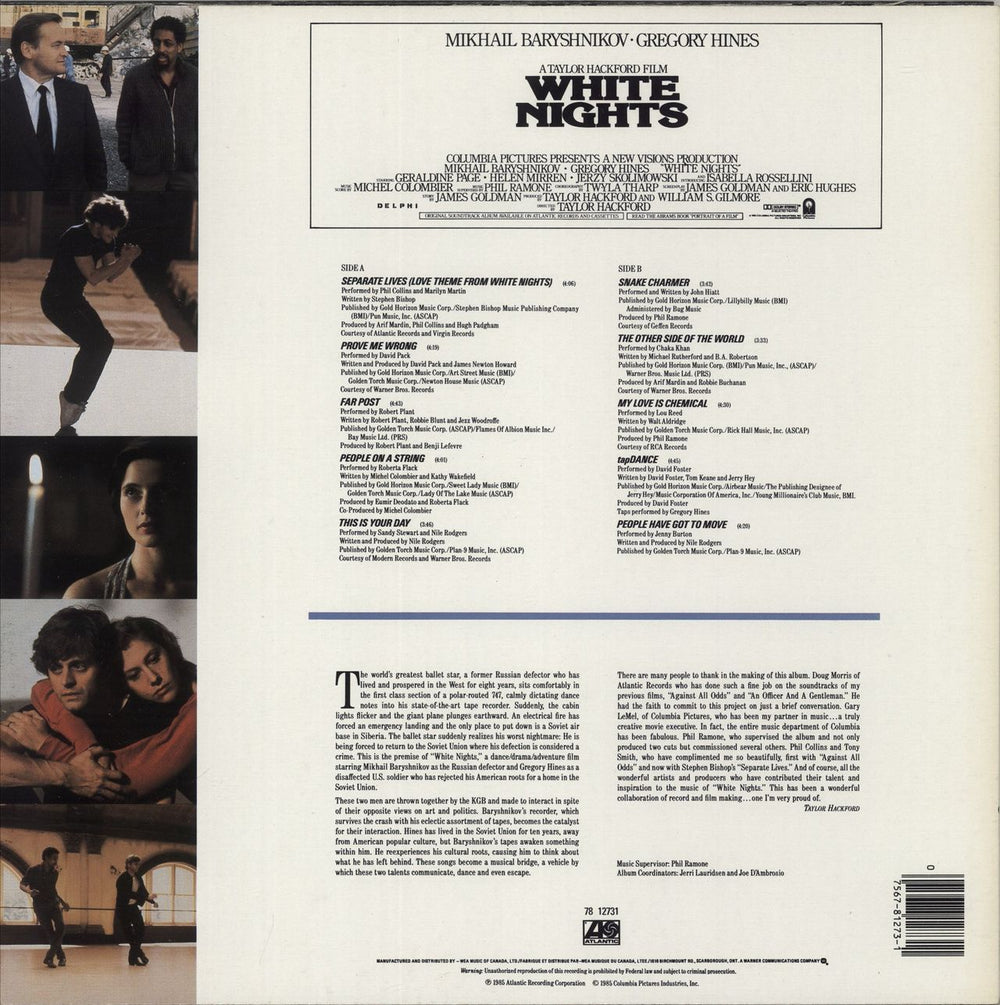 Original Soundtrack White Nights Canadian vinyl LP album (LP record) 075678127311