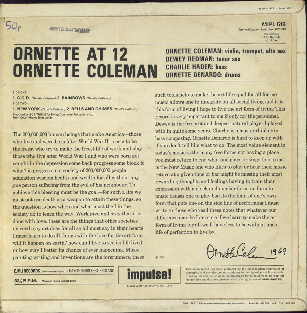 Ornette Coleman Ornette At 12 - EX UK vinyl LP album (LP record)