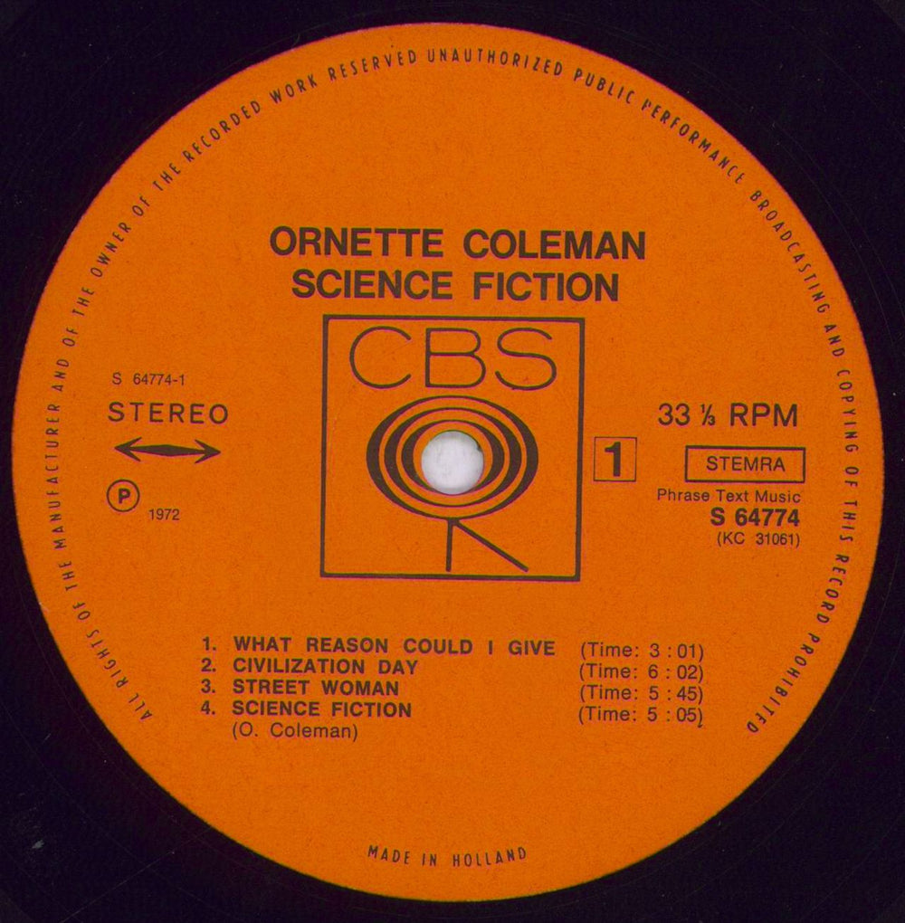 Ornette Coleman Science Friction Dutch vinyl LP album (LP record) ORCLPSC832742