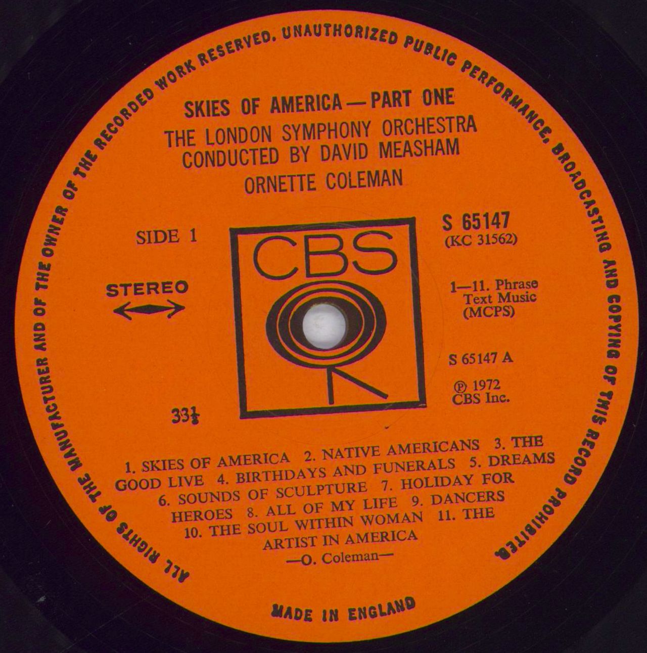 Ornette Coleman Skies Of America UK Vinyl LP — RareVinyl.com