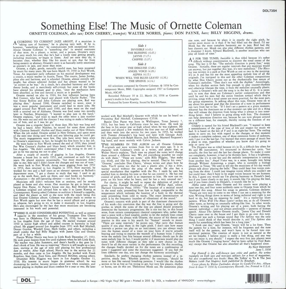 Ornette Coleman Something Else!!!! - 180gm UK vinyl LP album (LP record) 889397557355