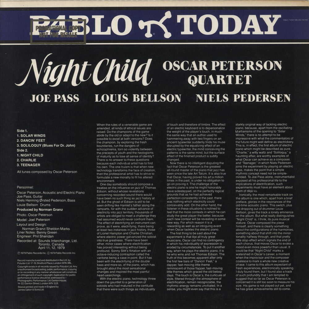 Oscar Peterson Night Child UK Promo vinyl LP album (LP record)