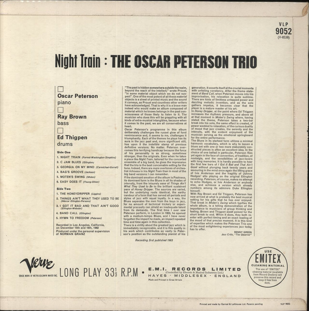 Oscar Peterson Night Train UK vinyl LP album (LP record)