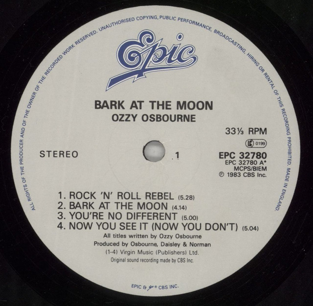 Ozzy Osbourne Bark At The Moon UK vinyl LP album (LP record) OZZLPBA422814