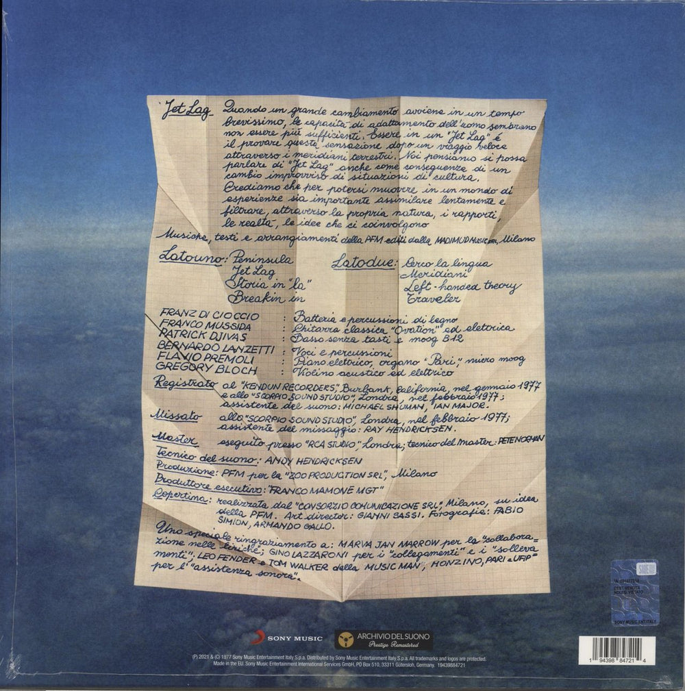 P.F.M. Jet Lag Italian vinyl LP album (LP record) 194398847214