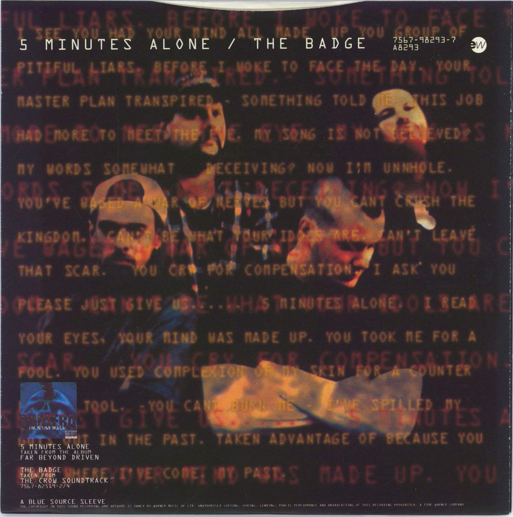 Pantera 5 Minutes Alone - White Vinyl UK 7" vinyl single (7 inch record / 45)