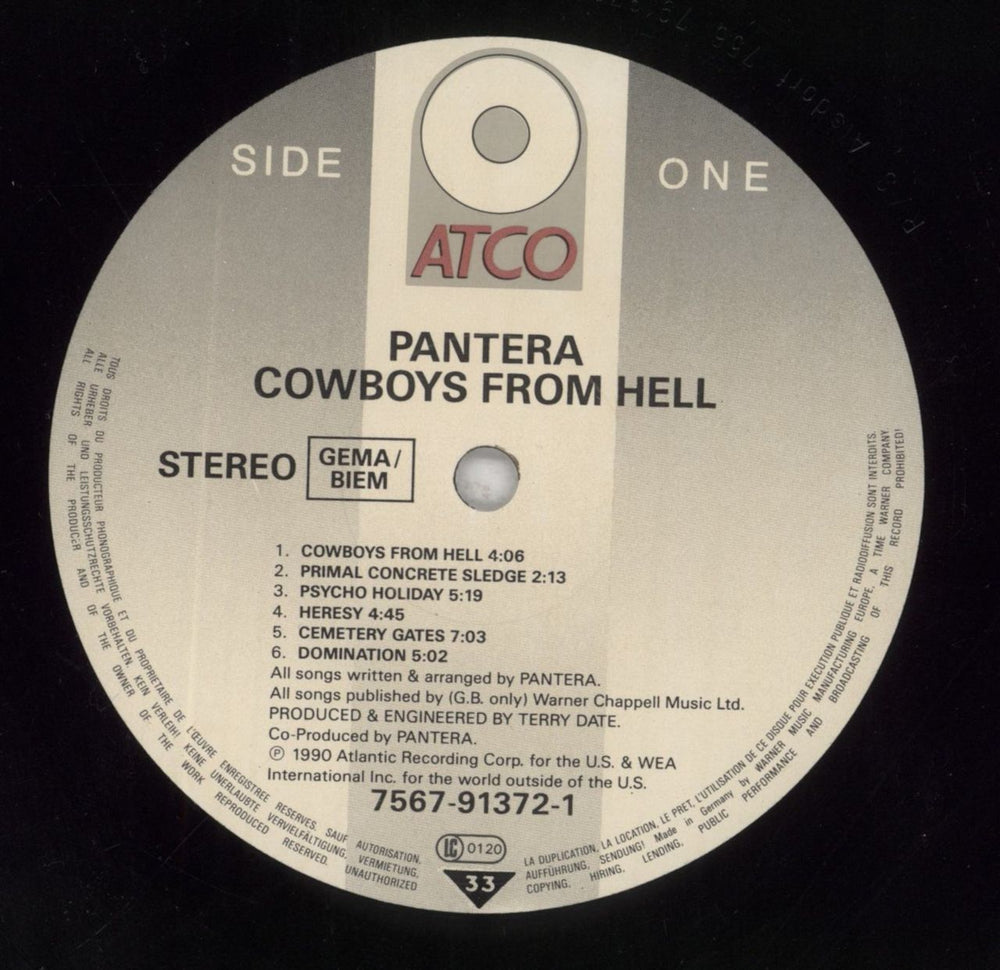 Pantera Cowboys From Hell - EX German vinyl LP album (LP record) PANLPCO626998