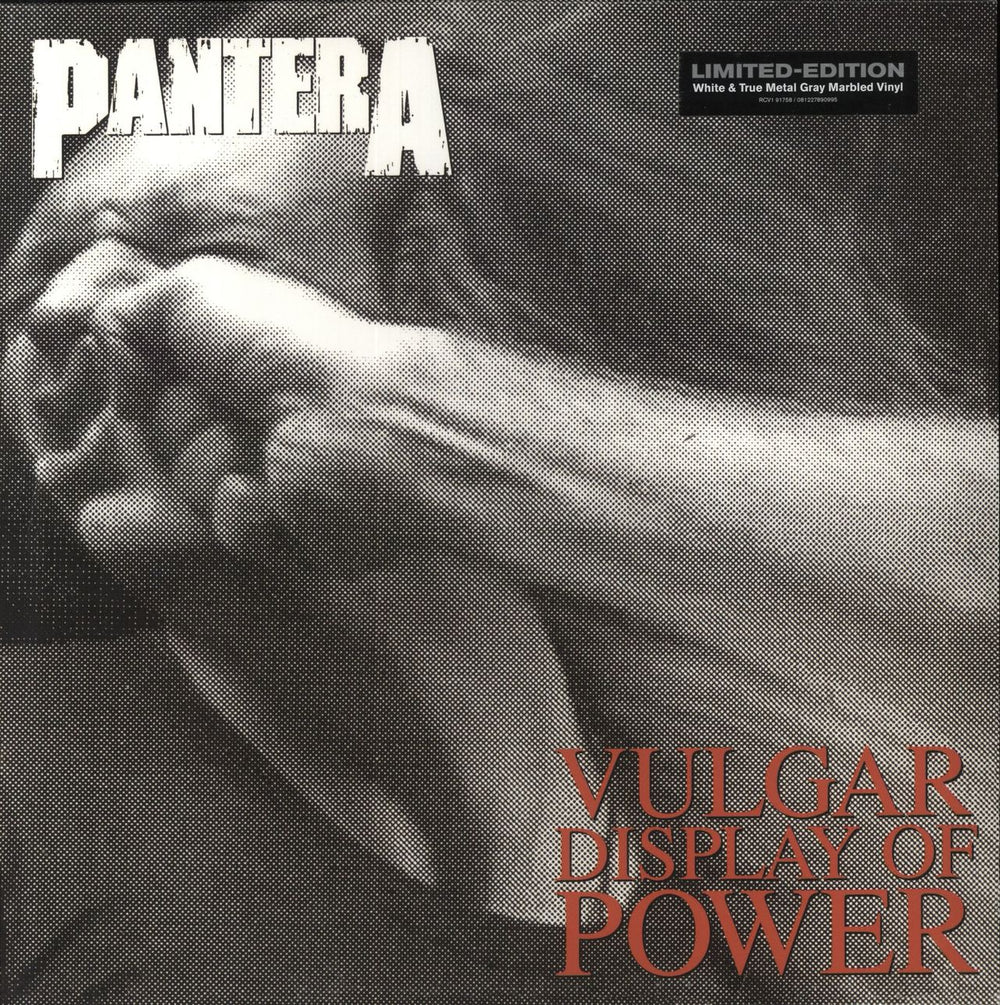 Pantera Vulgar Display Of Power - White & True Metal Gray Marbled Vinyl UK vinyl LP album (LP record) 081227890995