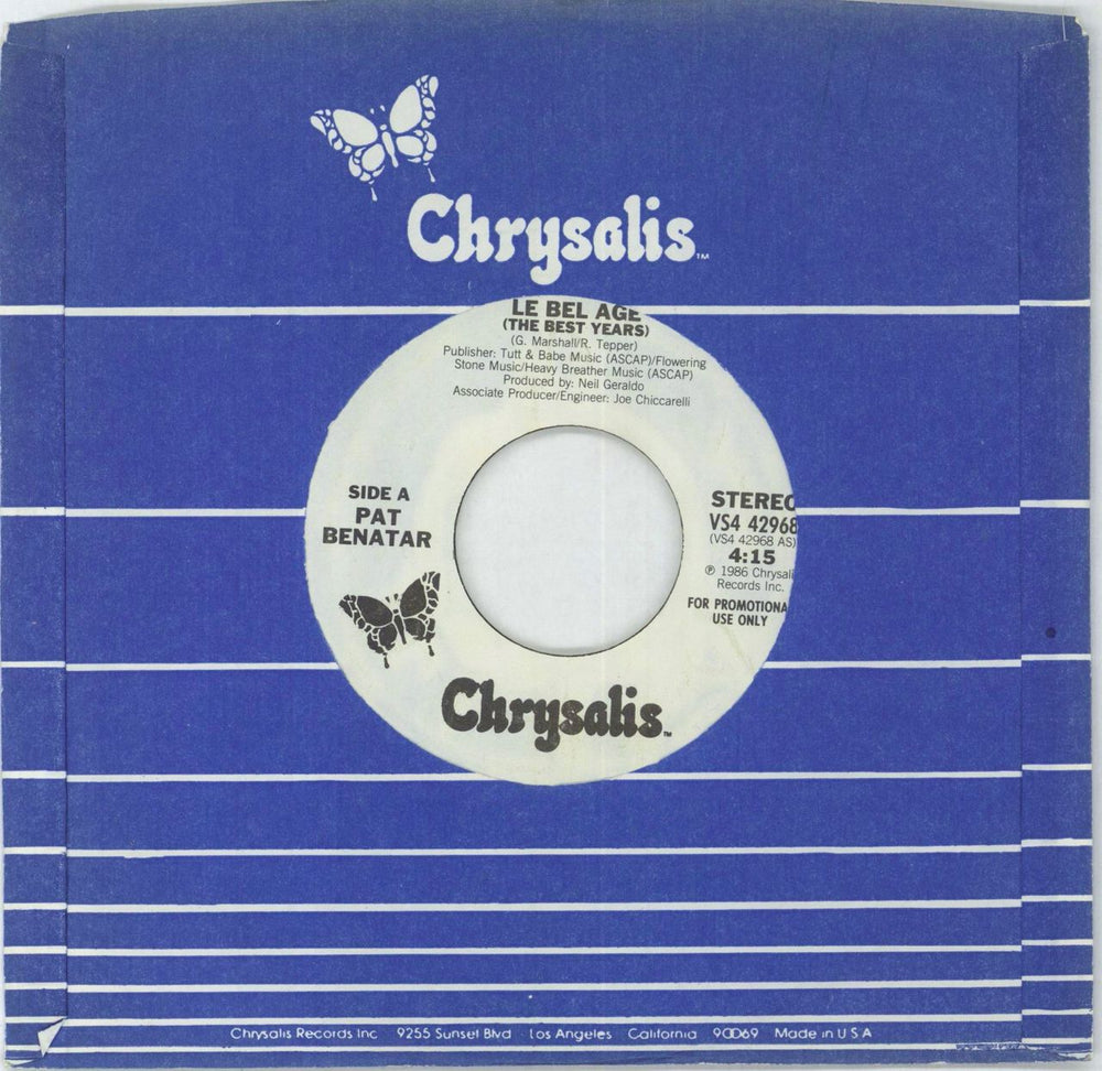 Pat Benatar Le Bel Age US Promo 7" vinyl single (7 inch record / 45) VS442968