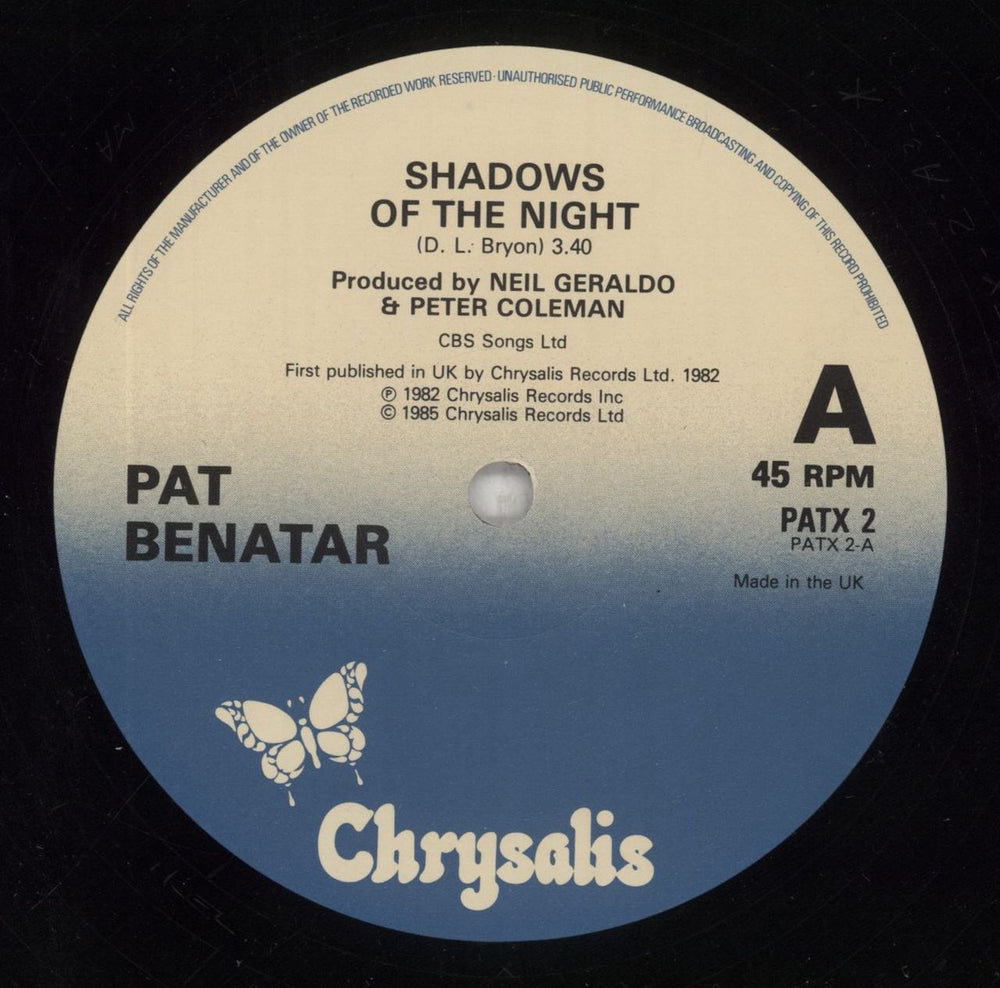 Pat Benatar Shadows Of The Night UK 12" vinyl single (12 inch record / Maxi-single) BEN12SH106265