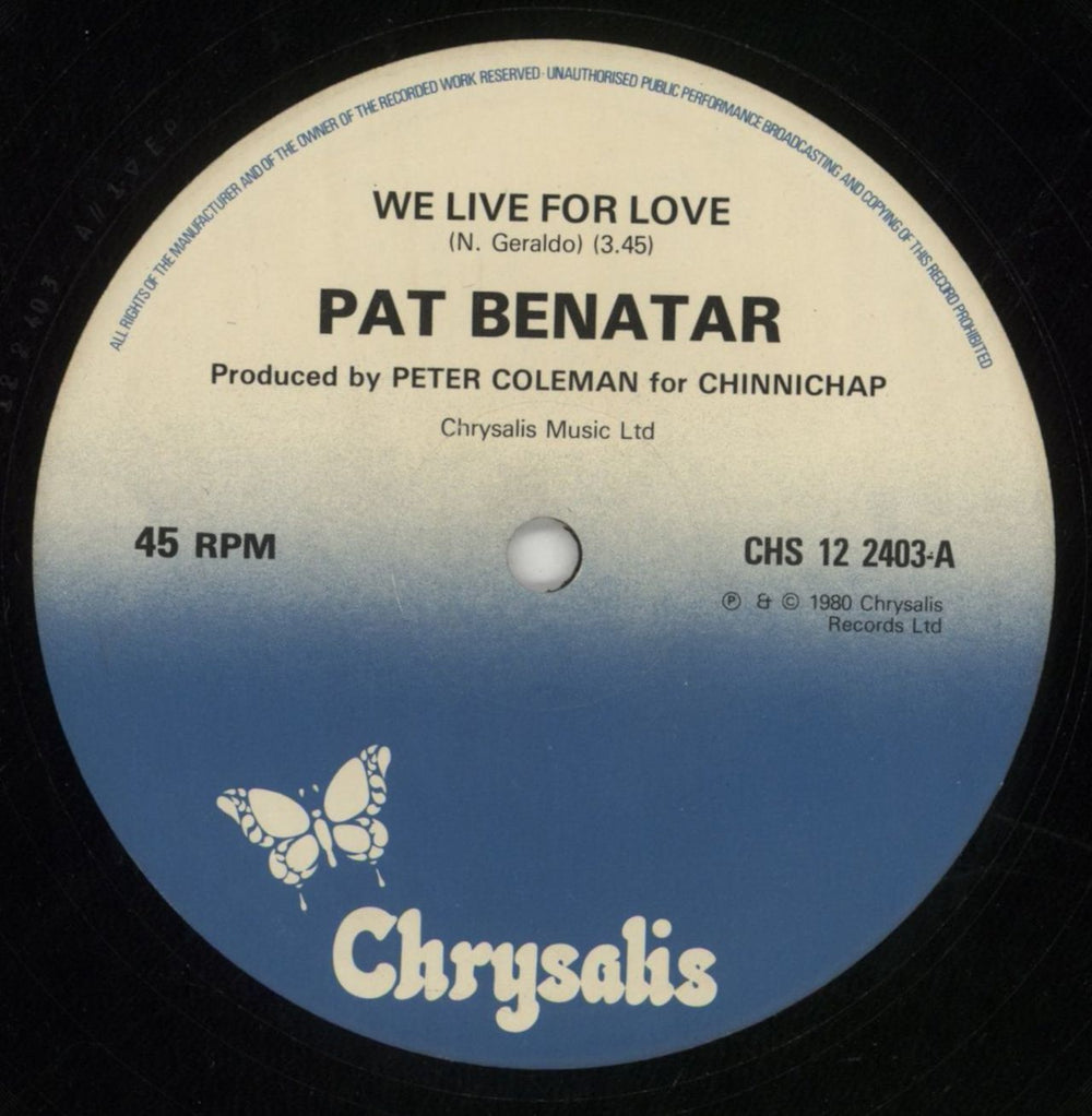 Pat Benatar We Live For Love UK 12" vinyl single (12 inch record / Maxi-single) BEN12WE106282