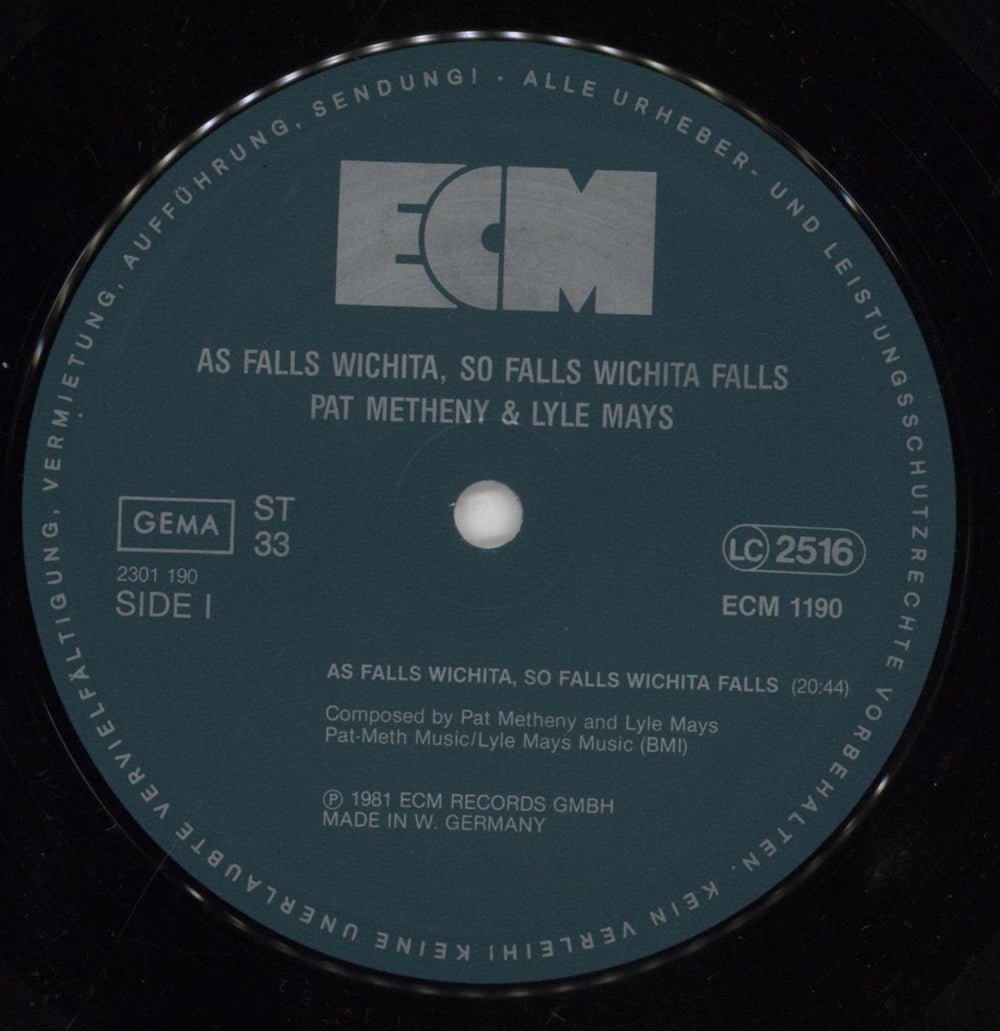 Pat Metheny As Falls Wichita, So Falls Wichita Falls German vinyl LP album (LP record) PMELPAS314285