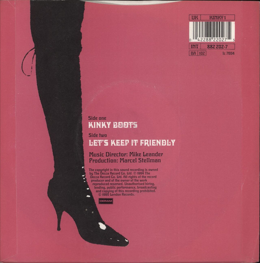 Patrick MacNee & Honor Blackman Kinky Boots UK 7" vinyl single (7 inch record / 45) 042288220275