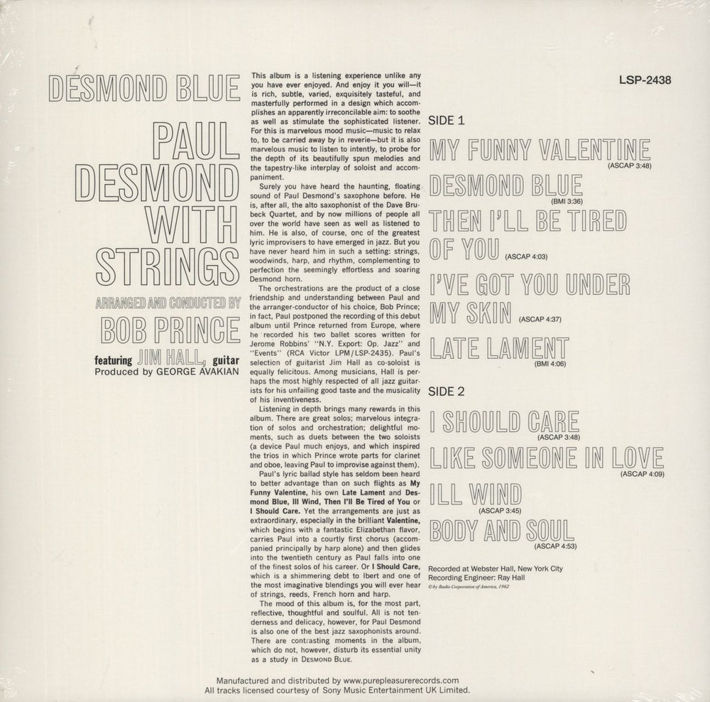 Paul Desmond Desmond Blue - 180gm - Sealed US vinyl LP album (LP record) 5060149621752