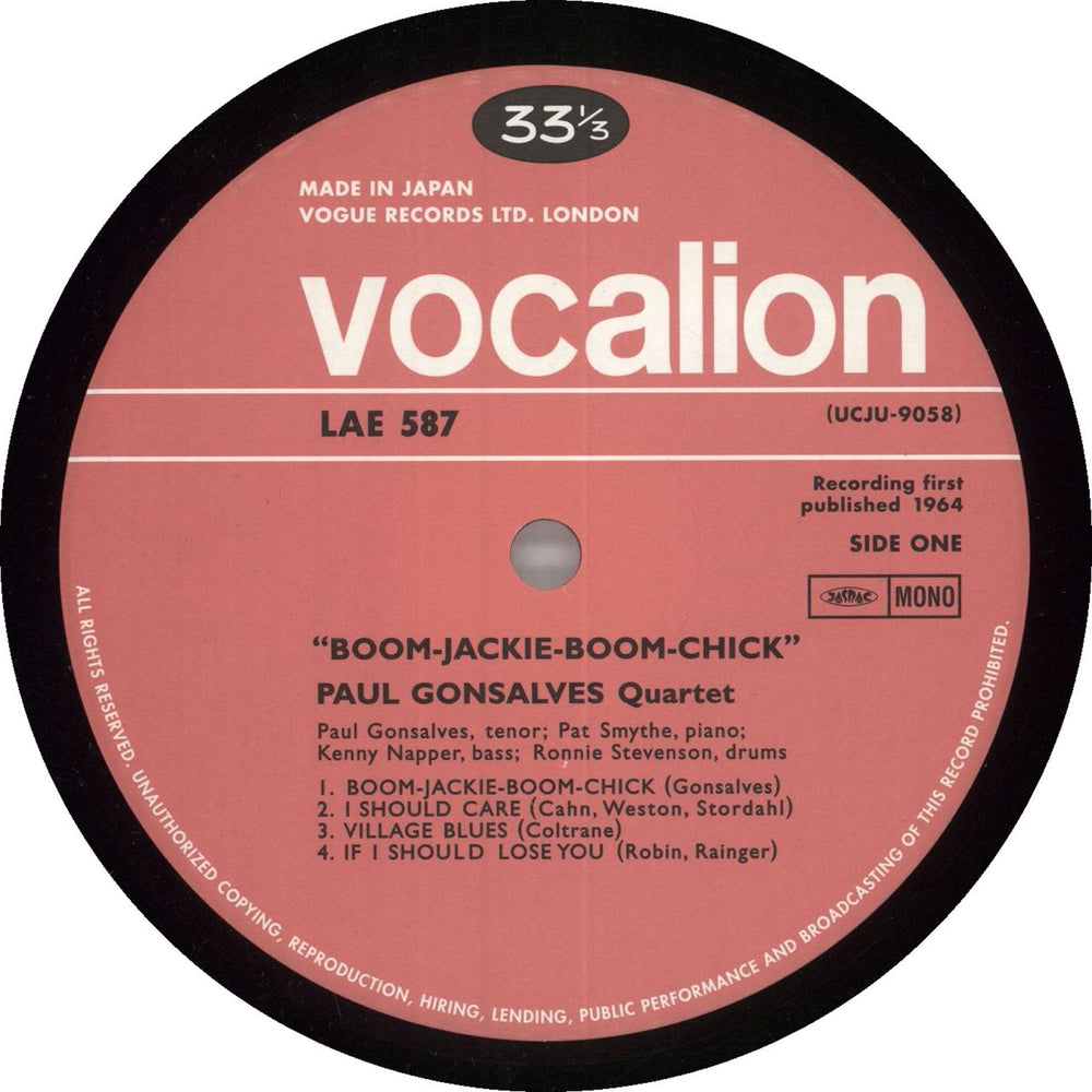 Paul Gonsalves Boom-Jackie-Boom-Chick - 200gm Japanese vinyl LP album (LP record) 4988005437792