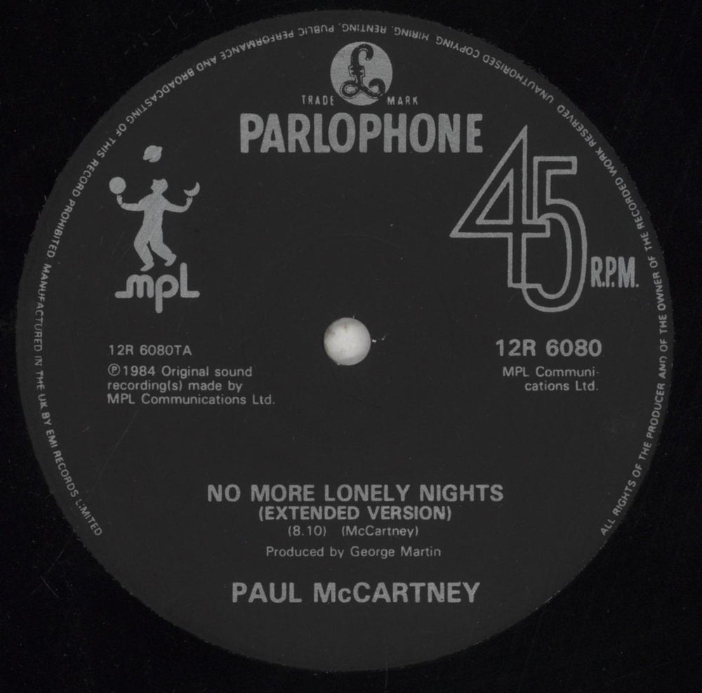 Paul McCartney and Wings No More Lonely Nights UK 12" vinyl single (12 inch record / Maxi-single) MCC12NO25017