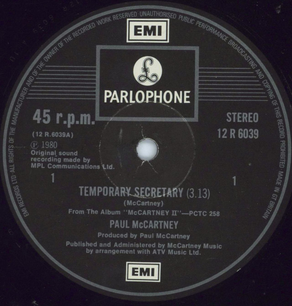 Paul McCartney and Wings Temporary Secretary UK 12" vinyl single (12 inch record / Maxi-single) 12R6039