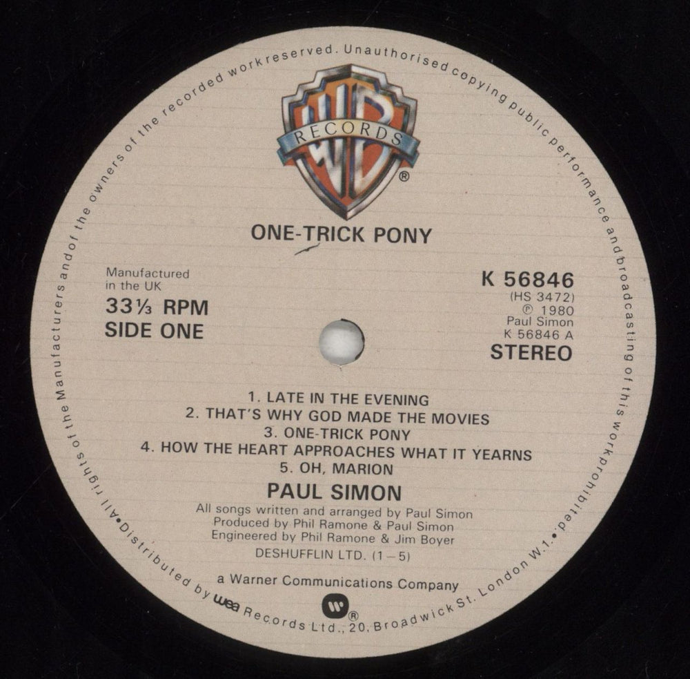 Paul Simon One Trick Pony UK vinyl LP album (LP record) PSILPON287171