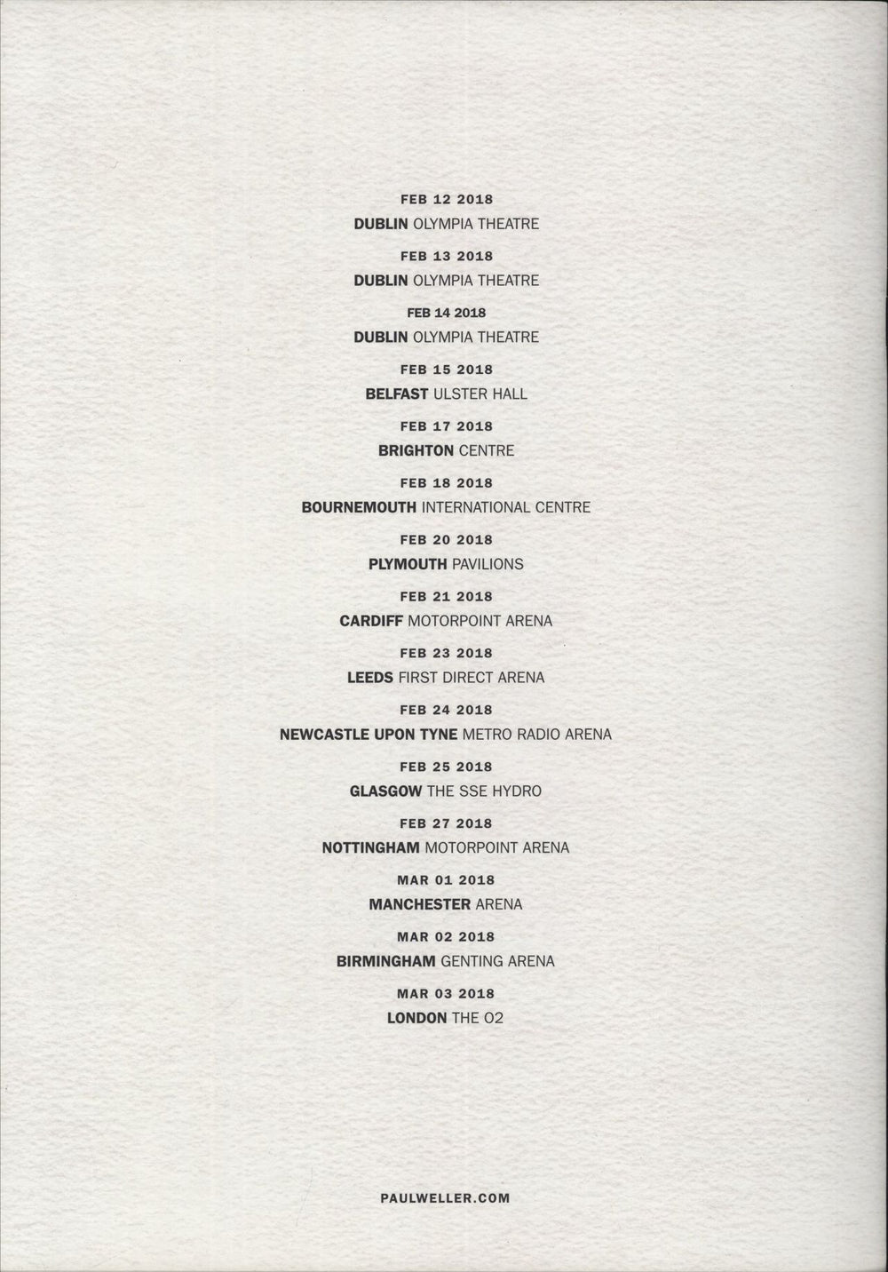 Paul Weller Arena Tour 2018 UK tour programme