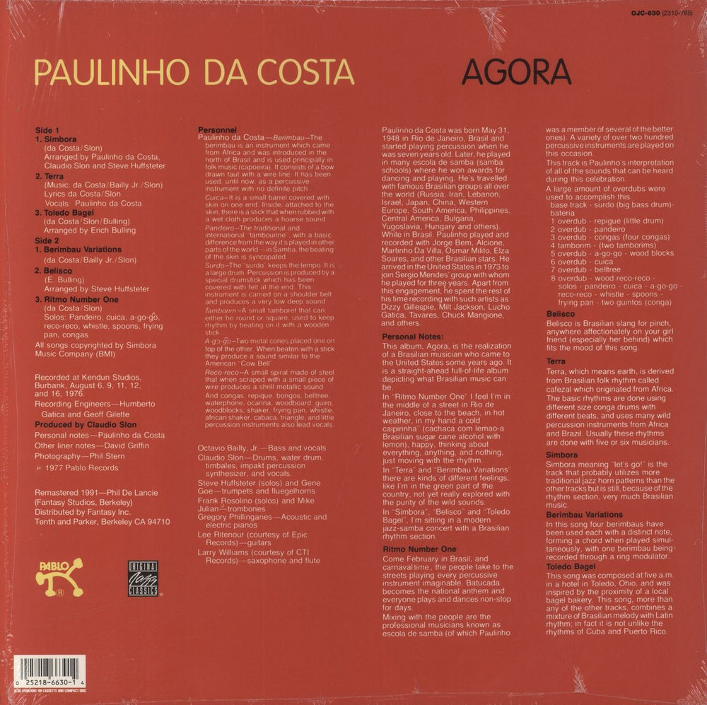 Paulinho Da Costa Agora US vinyl LP album (LP record) 025218663014