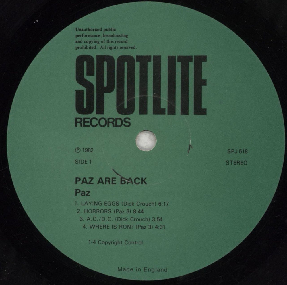 Paz Paz Are Back UK vinyl LP album (LP record) PQZLPPA603792