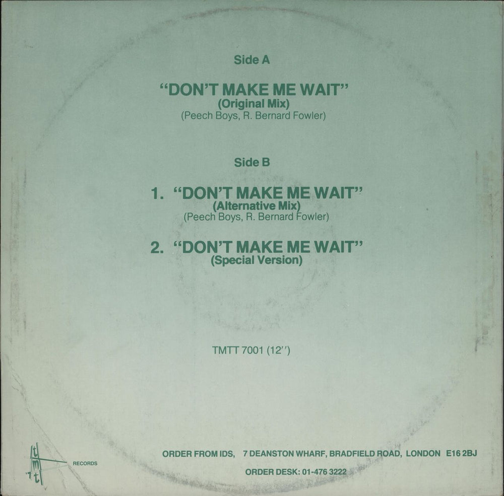 Peech Boys Don't Make Me Wait UK 12" vinyl single (12 inch record / Maxi-single)