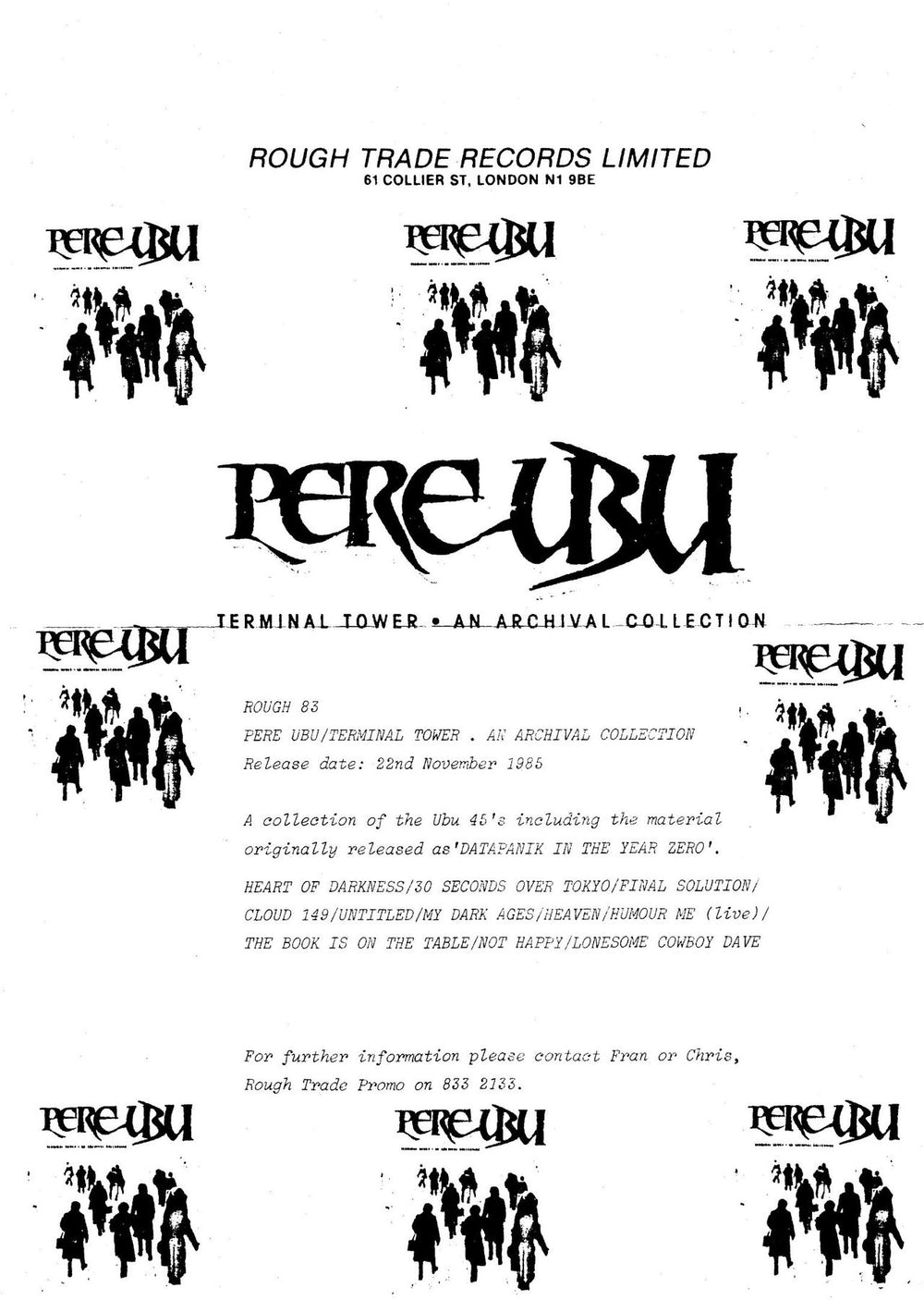 Pere Ubu Terminal Tower + Press Release UK vinyl LP album (LP record) UBULPTE541586