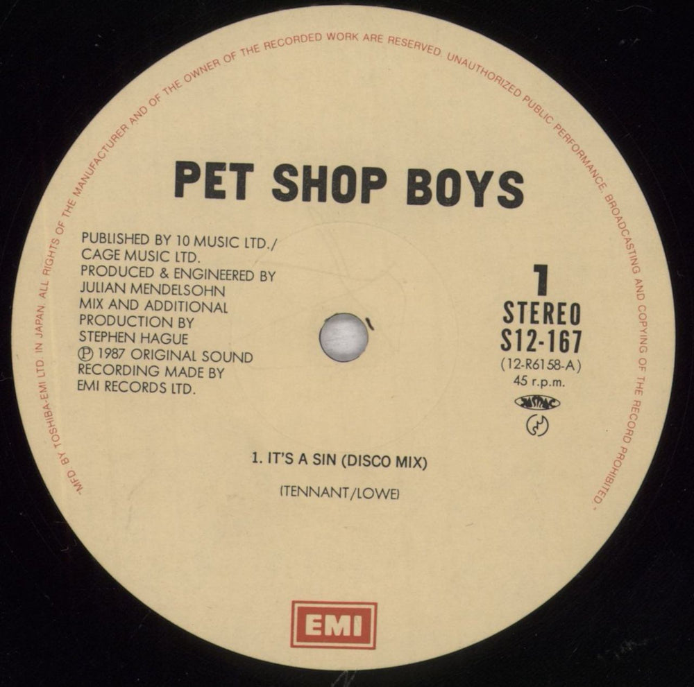 Pet Shop Boys It's A Sin Japanese 12" vinyl single (12 inch record / Maxi-single) PSB12IT39934