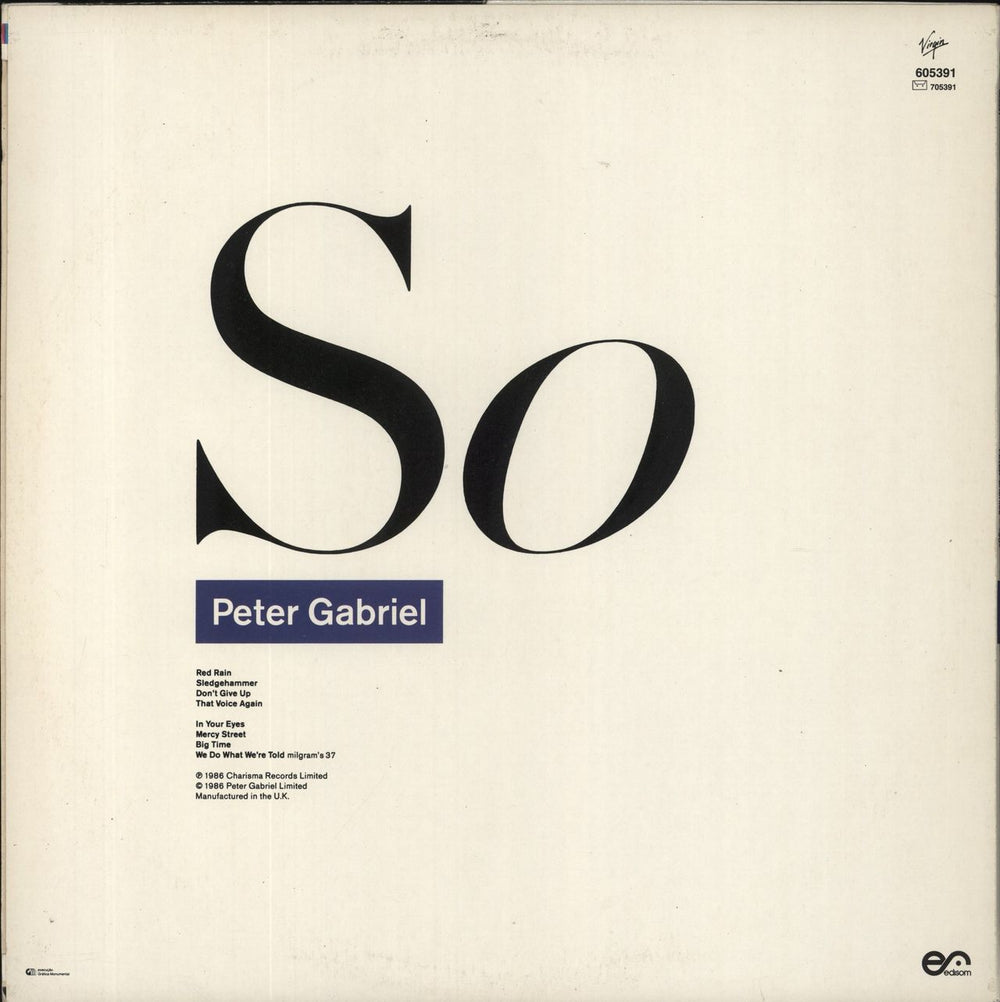 Peter Gabriel So Portugese vinyl LP album (LP record)