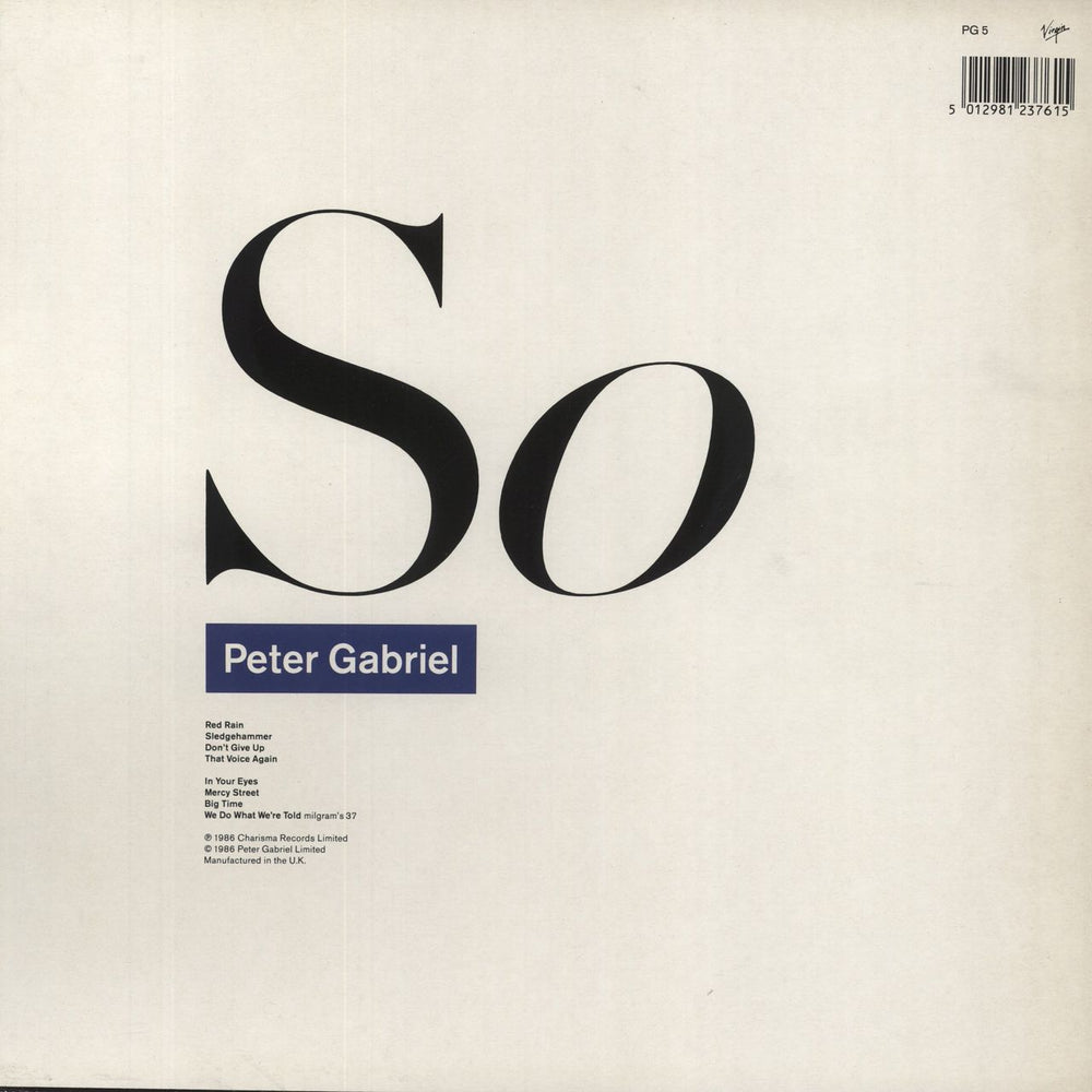 Peter Gabriel So UK vinyl LP album (LP record) 5012981237615