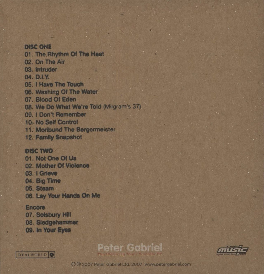 Peter Gabriel The Warm Up Tour Summer 07 - Gelsenkirchen, Germany UK 2 CD album set (Double CD)