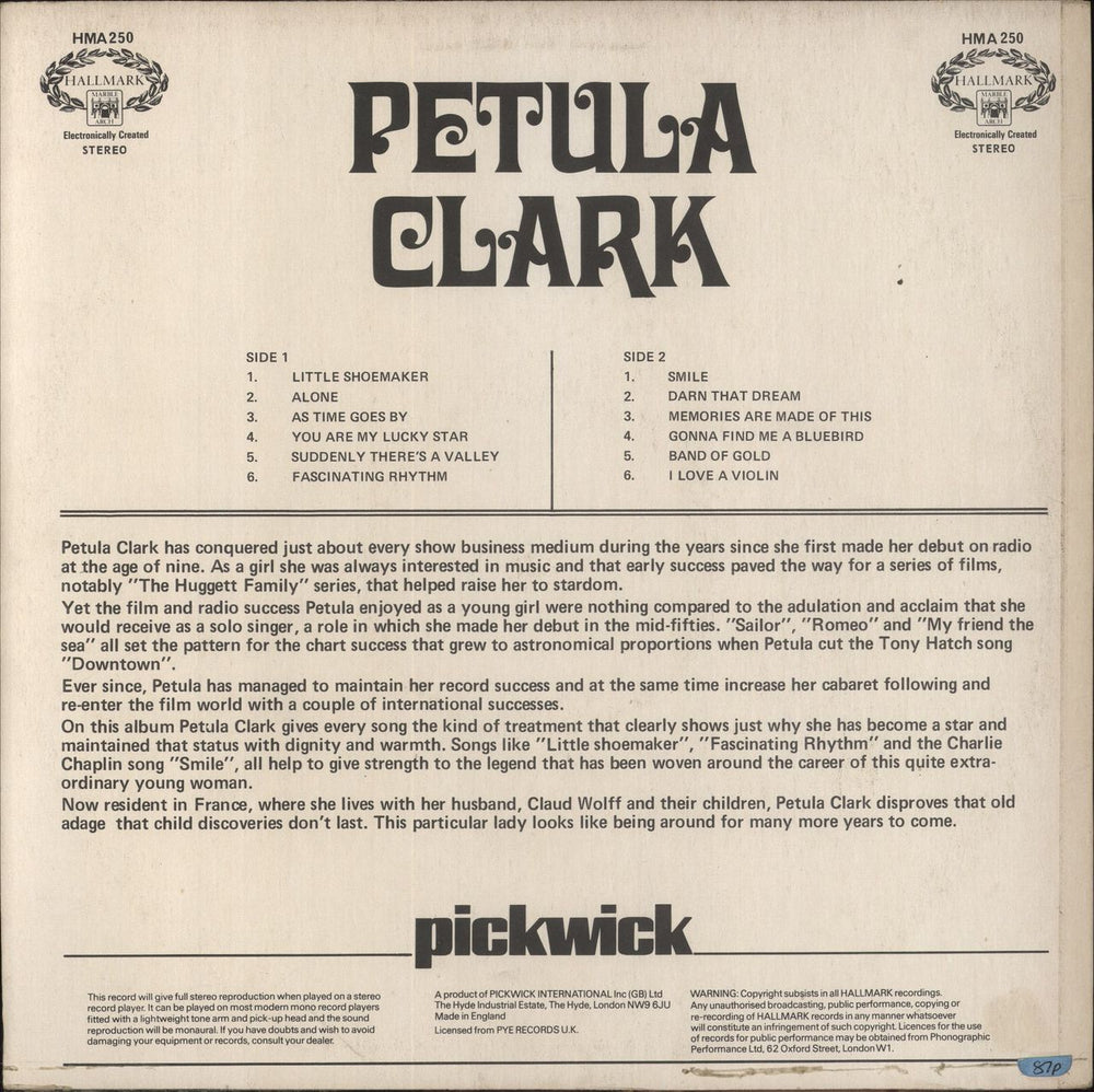 Petula Clark Petula Clark UK vinyl LP album (LP record)