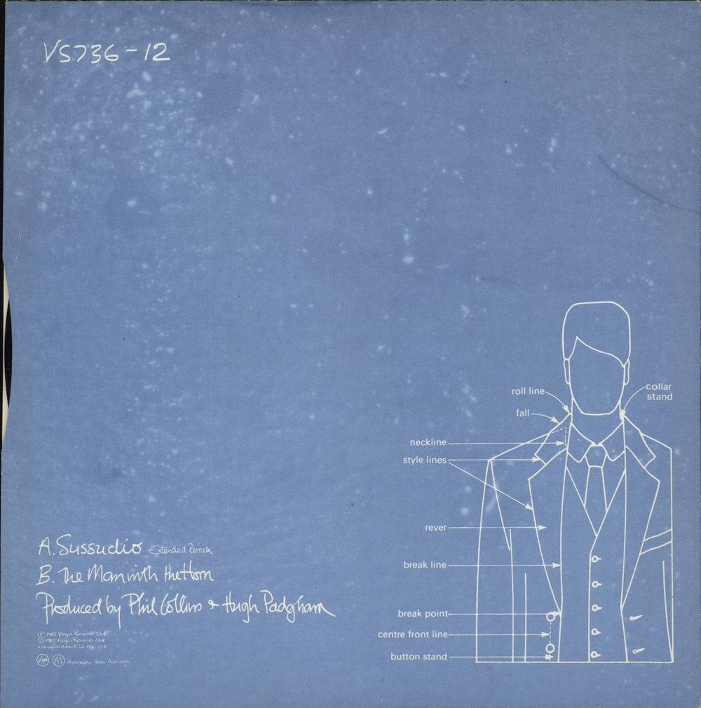 Phil Collins Sussudio - Hype-stickered UK 12" vinyl single (12 inch record / Maxi-single)