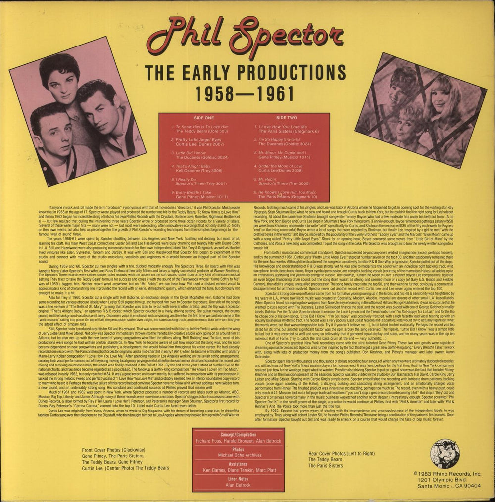 Phil Spector The Early Productions 1958-1961 US vinyl LP album (LP record)