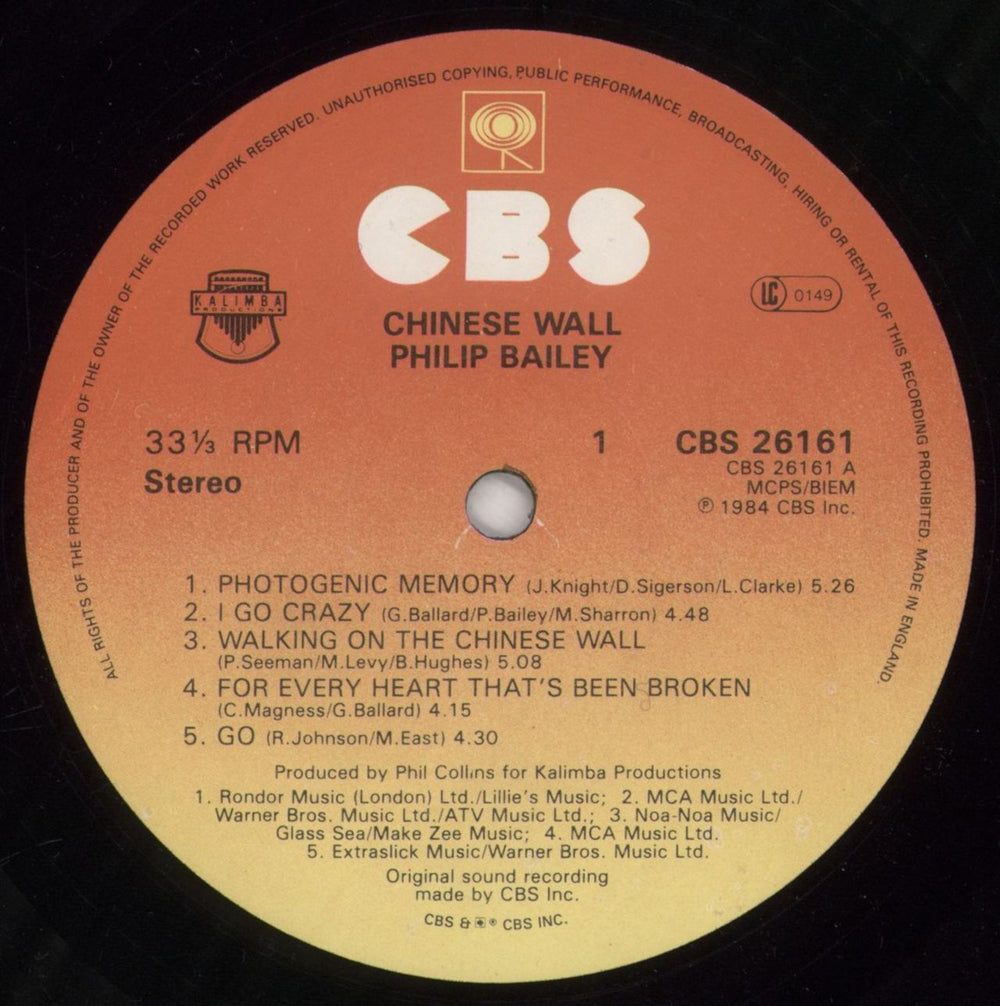 Philip Bailey Chinese Wall UK vinyl LP album (LP record) PLBLPCH530798