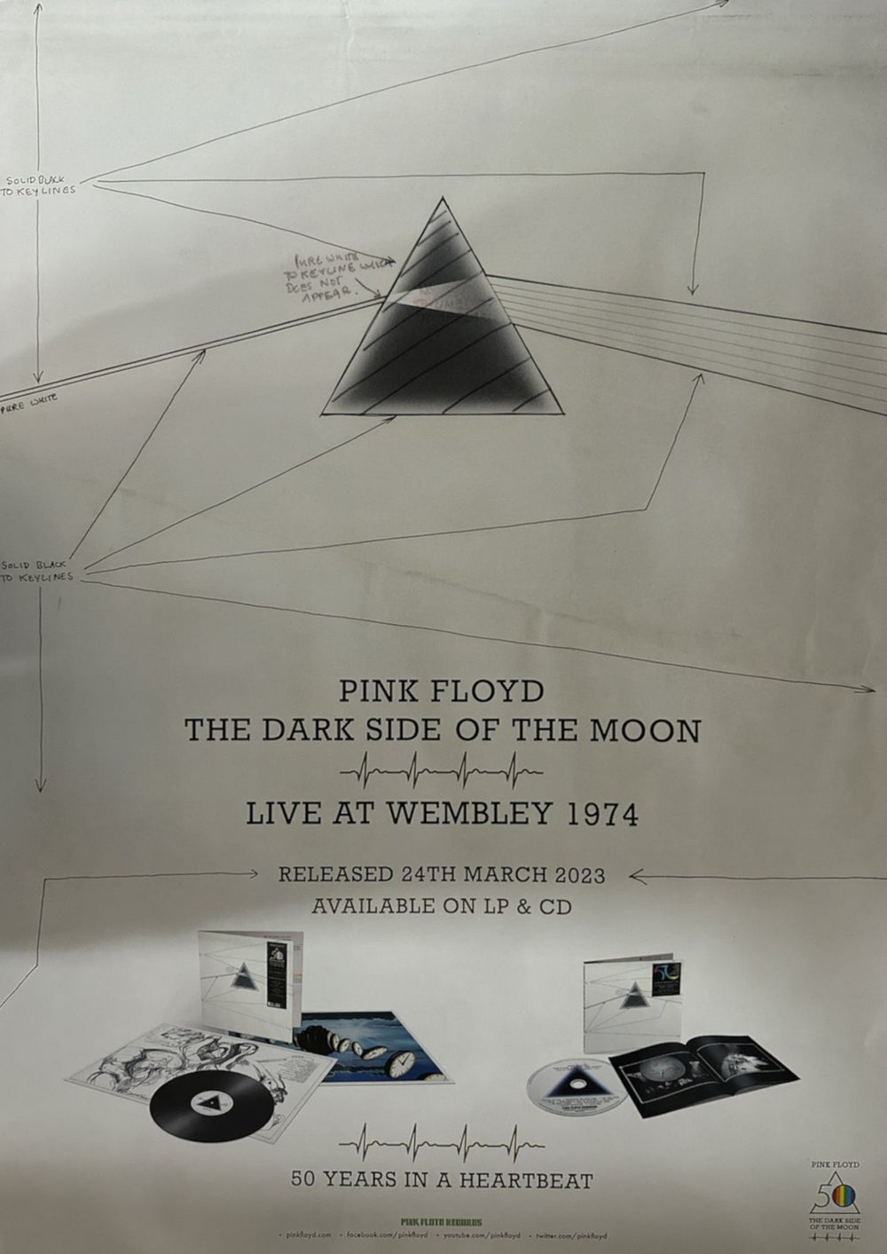 Pink Floyd The Dark Side Of The Moon | 50 Years In A Heartbeat / Live At Wembley 1974 UK Promo poster PINPOTH828190